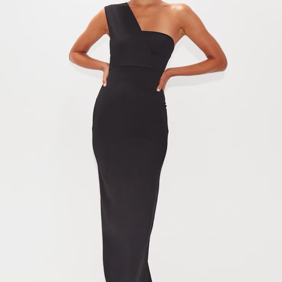 BLACK ONE SHOULDER FITTED MAXI DRESS - Picture 1 of 5